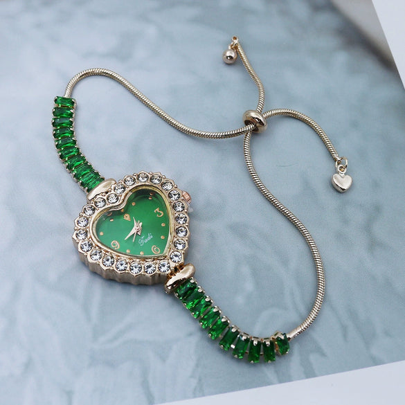 Women's Fashion Heartshaped Alloy Bracelet Watch With Diamondencrusted And Printed Logo