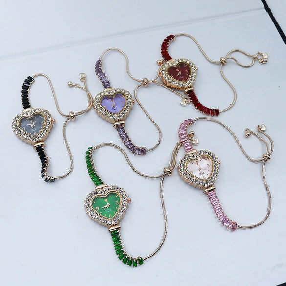 Women's Fashion Heartshaped Alloy Bracelet Watch With Diamondencrusted And Printed Logo