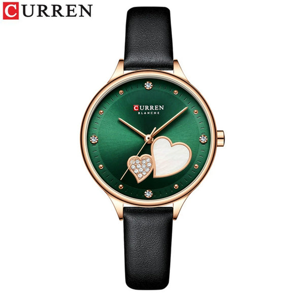 Women's Fashion Heartshaped Rhinestone Metal Case Imitation Leather Strap Waterproof Quartz Belt Watch