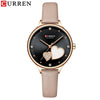 Women's Fashion Heartshaped Rhinestone Metal Case Imitation Leather Strap Waterproof Quartz Belt Watch