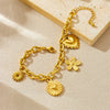 Women's Fashion Heavy Metal Stainless Steel Chain Bracelet With Gold Plated Flower Pendant