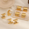 Women's Fashion Highend Geometric Cshaped Stainless Steel Earrings With Flower Pattern 18K Goldplated