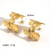 Women's Fashion Highend Geometric Cshaped Stainless Steel Earrings With Flower Pattern 18K Goldplated
