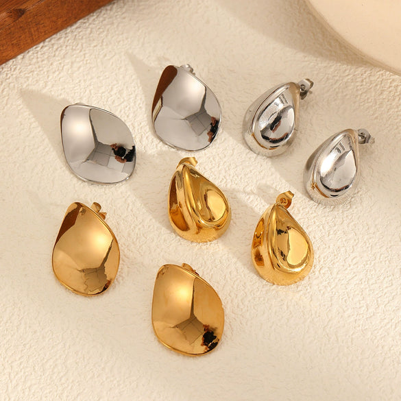 Women's Fashion Highend Geometric Round Stainless Steel Earrings With Electroplated Photosensitive Surface