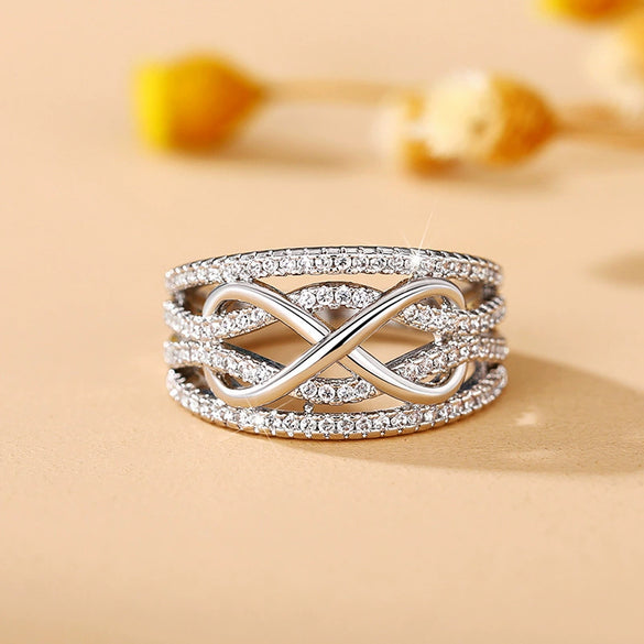 Women's Fashion Hollow Three Dimensional Geometric Design Copper Ring With Zircon