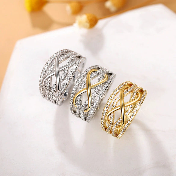 Women's Fashion Hollow Three Dimensional Geometric Design Copper Ring With Zircon