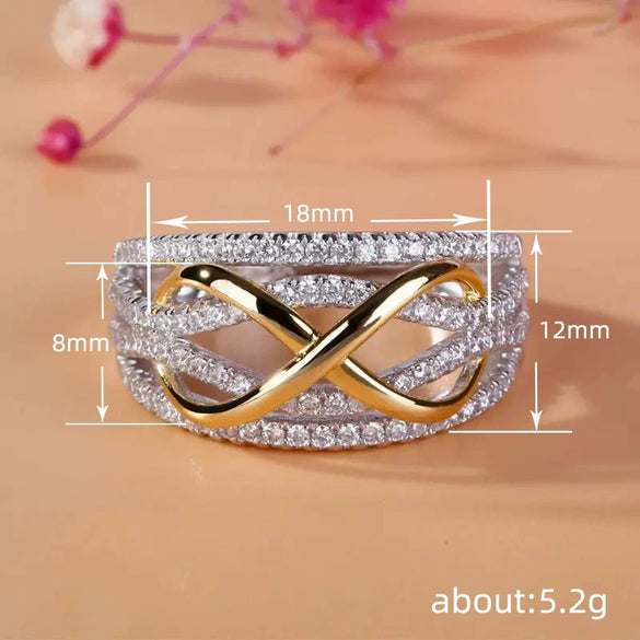 Women's Fashion Hollow Three Dimensional Geometric Design Copper Ring With Zircon