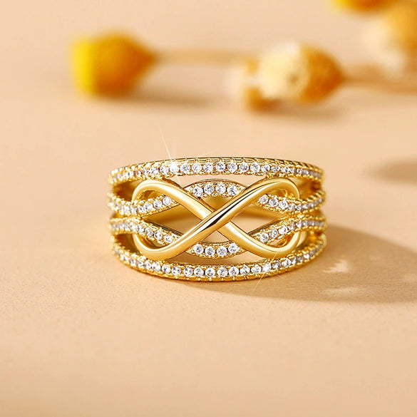 Women's Fashion Hollow Three Dimensional Geometric Design Copper Ring With Zircon
