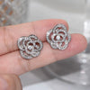 Women's Fashion Jewelry Copper Ring And Earrings With Camellia Pattern And Zirconia Design