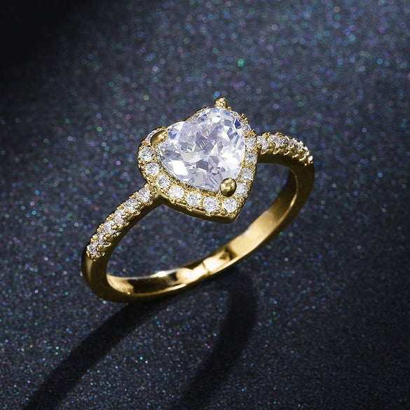 Women's Fashion Jewelry Heartshaped Copper Silver Plated Zircon Diamondencrusted Ring