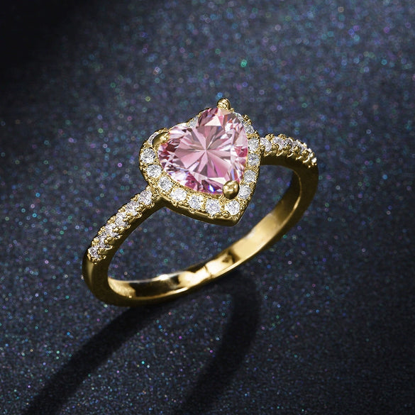 Women's Fashion Jewelry Heartshaped Copper Silver Plated Zircon Diamondencrusted Ring