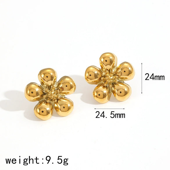 Women's Fashion Jewelry Set Stainless Steel And Titanium Steel With Flower Pattern And Gold Plated Treatment Earrings Necklace Pendant