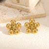 Women's Fashion Jewelry Set Stainless Steel And Titanium Steel With Flower Pattern And Gold Plated Treatment Earrings Necklace Pendant