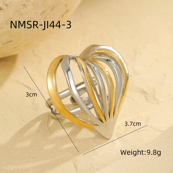 Women's Fashion Jewelry Set With Heart Shape Stainless Steel Rings And Earrings Electroplated