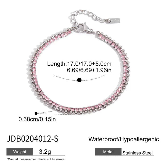 Women's Fashion Jewelry Stainless Steel Geometric Pink Zirconium Bracelet With 18K Gold Electroplating Claw Chain Design