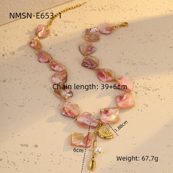 Women's Fashion Jewelry Stainless Steel Geometric Style Shell Clavicle Chain Starfish Coral Set With Electroplating Necklace Earrings Bracelet