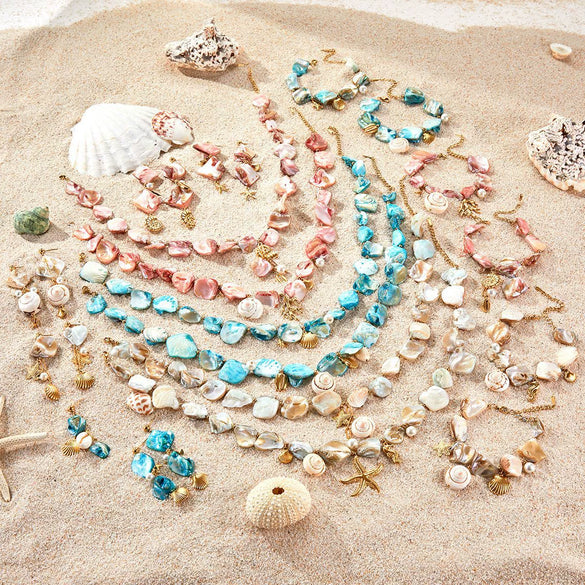 Women's Fashion Jewelry Stainless Steel Geometric Style Shell Clavicle Chain Starfish Coral Set With Electroplating Necklace Earrings Bracelet