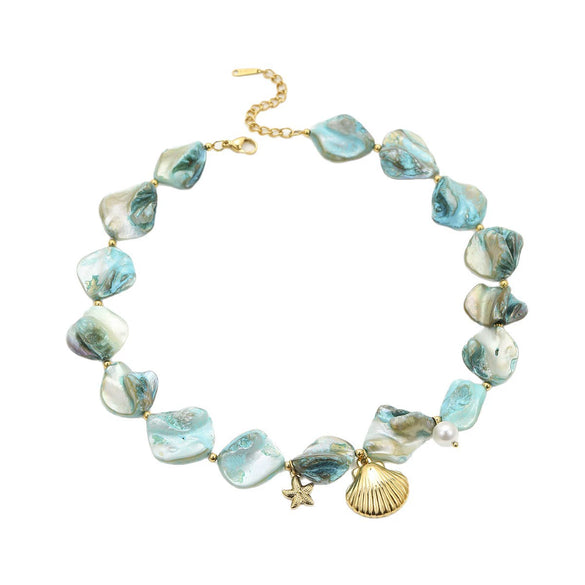 Women's Fashion Jewelry Stainless Steel Geometric Style Shell Clavicle Chain Starfish Coral Set With Electroplating Necklace Earrings Bracelet