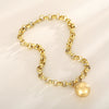 Women's Fashion Jewelry Twopiece Set With Titanium Steel And Pearl Chain And Large Ball Design