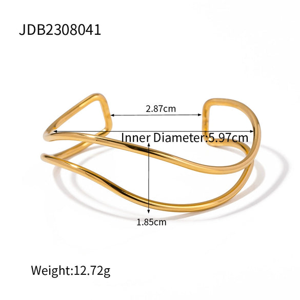 Women's Fashion Jewelry Wide Exaggerated Irregular Bump Bracelet In Geometric Design Made Of Stainless Steel With 18K Gold Plated Electroplating