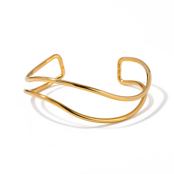 Women's Fashion Jewelry Wide Exaggerated Irregular Bump Bracelet In Geometric Design Made Of Stainless Steel With 18K Gold Plated Electroplating