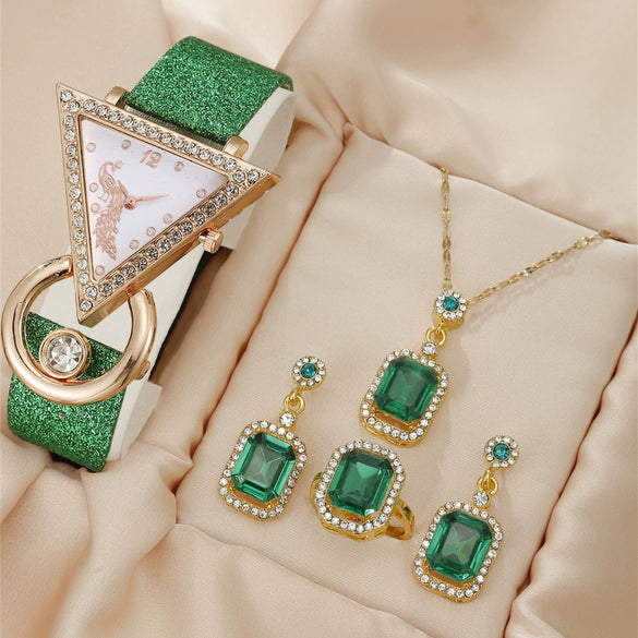 Women's Fashion Leather Watch With Inverted Triangle Diamond Set And Alloy Case