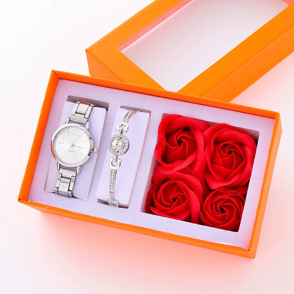 Women's Fashion Leisure Bracelet Watch With Alloy Strap And Round Dial Ordinary Glass Mirror Stainless Steel Buckle