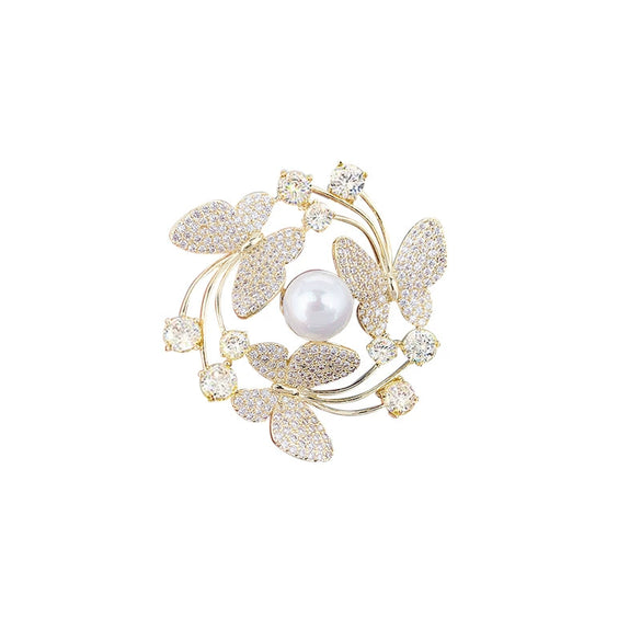 Women's Fashion Light Luxury Alloy Imitation Pearl Flower Bow Hollow Brooch With Electroplating