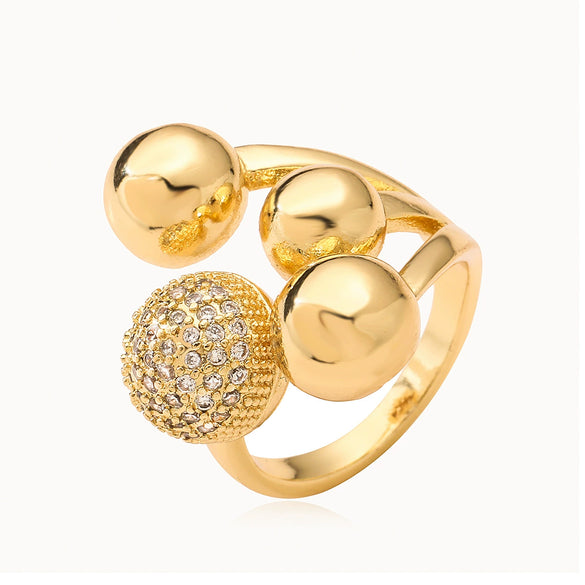 Women's Fashion Light Luxury Copper Gold Plated Irregular Geometric Opening Microinlay Zircon Ring