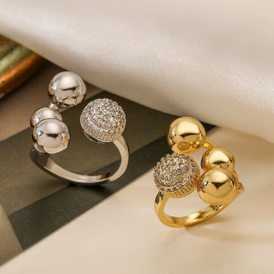 Women's Fashion Light Luxury Copper Gold Plated Irregular Geometric Opening Microinlay Zircon Ring