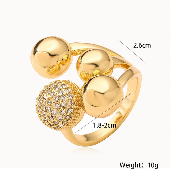 Women's Fashion Light Luxury Copper Gold Plated Irregular Geometric Opening Microinlay Zircon Ring