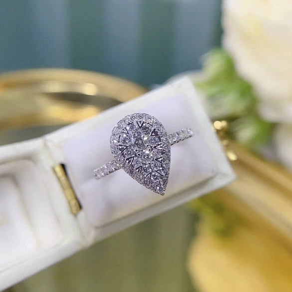 Women's Fashion Light Luxury Copper Zircon Water Drop Ring Jewelry