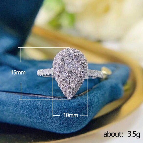 Women's Fashion Light Luxury Copper Zircon Water Drop Ring Jewelry