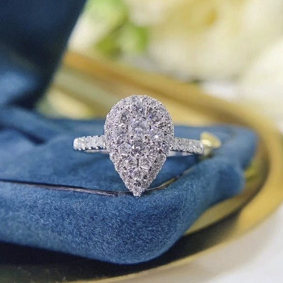 Women's Fashion Light Luxury Copper Zircon Water Drop Ring Jewelry