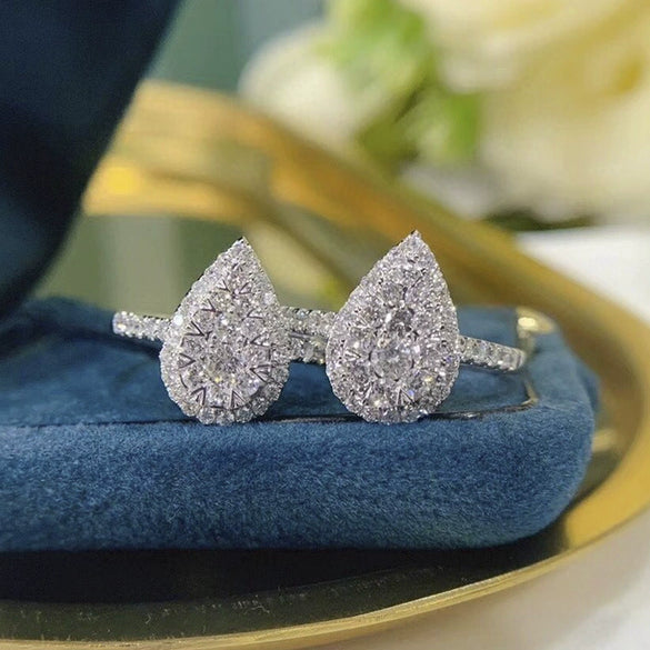 Women's Fashion Light Luxury Copper Zircon Water Drop Ring Jewelry