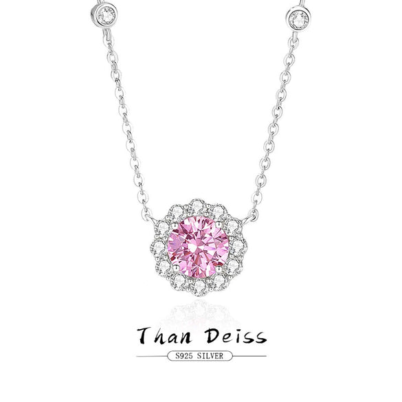 Women's Fashion Light Luxury Silver Round Star Dot Necklace With Pink Zircon And Cross Chain Geometric Design