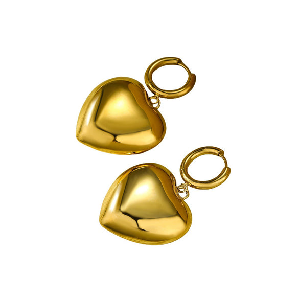 Women's Fashion Light Luxury Simple Allmatch Titanium Steel Heart Shape Electroplated Earrings