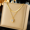 Women's Fashion Light Luxury Simple Stainless Steel Emerald Transparent Square Gemstone Pendant Snake Bone Chain Multilayer Versatile Necklace With Electroplating