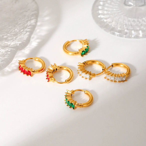 Women's Fashion Light Luxury Stainless Steel Gold Plated Earrings With Geometric Design Inlaid Zircon