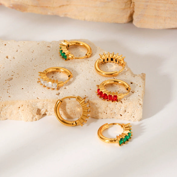 Women's Fashion Light Luxury Stainless Steel Gold Plated Earrings With Geometric Design Inlaid Zircon