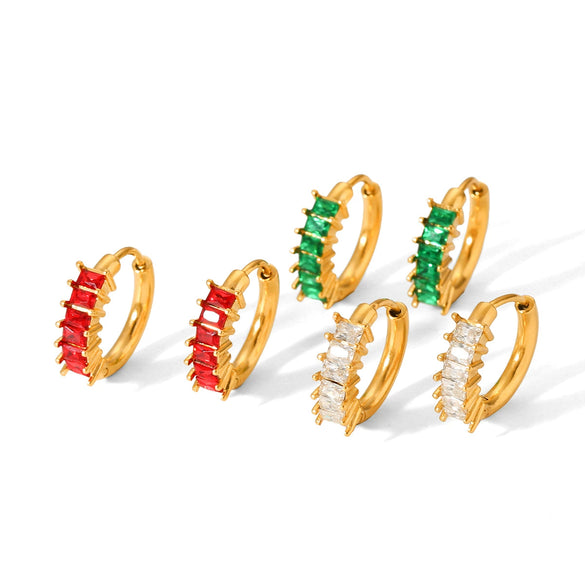 Women's Fashion Light Luxury Stainless Steel Gold Plated Earrings With Geometric Design Inlaid Zircon