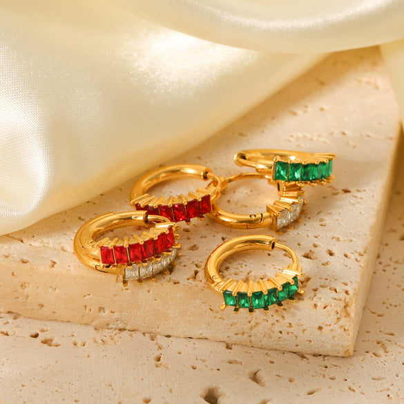 Women's Fashion Light Luxury Stainless Steel Gold Plated Earrings With Geometric Design Inlaid Zircon