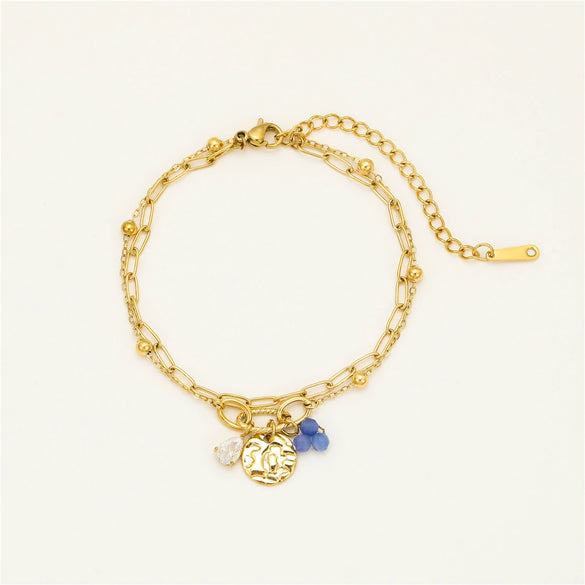 Women's Fashion Light Luxury Titanium Steel And Stainless Steel Bracelet With Water Drop Zircon Pearl Pendant And Electroplating Treatment