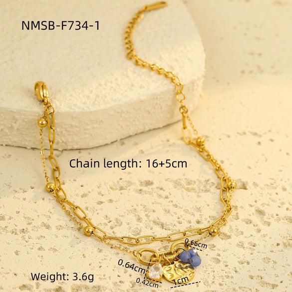 Women's Fashion Light Luxury Titanium Steel And Stainless Steel Bracelet With Water Drop Zircon Pearl Pendant And Electroplating Treatment