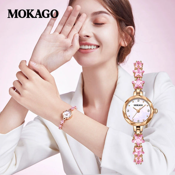 Women's Fashion Light Luxury Watch With Copper Band Set With Crystal Zirconium Zinc Alloy Case Round Motherofpearl Dial And Spiral Crown