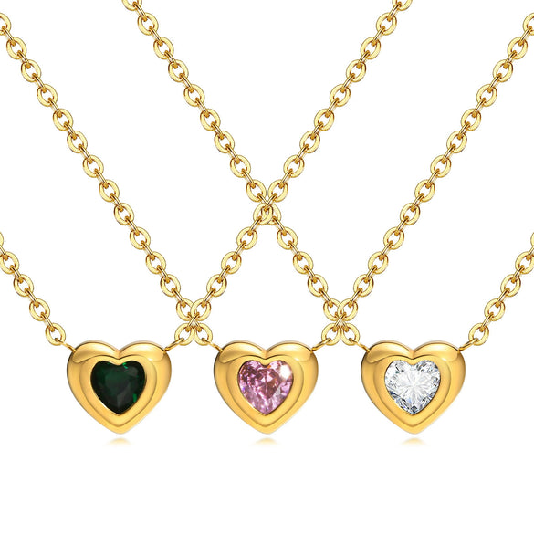 Women's Fashion Love Stainless Steel Heart Shaped Zircon Necklace With Electroplating