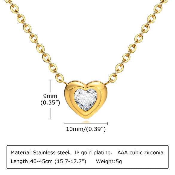 Women's Fashion Love Stainless Steel Heart Shaped Zircon Necklace With Electroplating