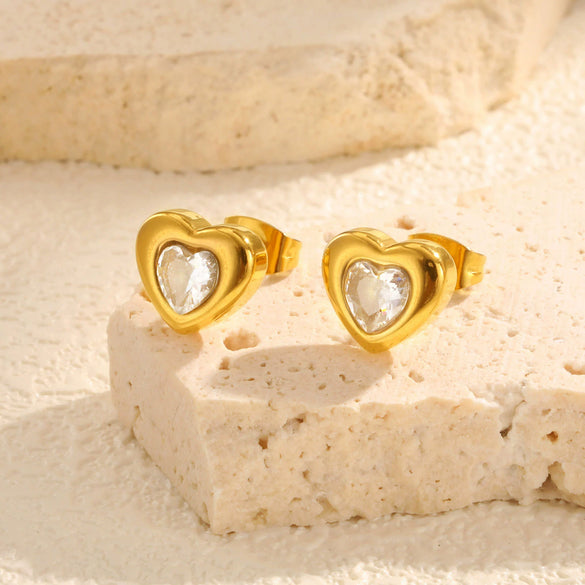 Women's Fashion Love Stainless Steel Heart Shaped Zircon Necklace With Electroplating