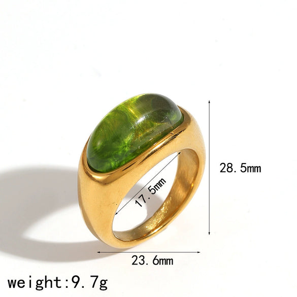 Women's Fashion Luxury Resin Titanium Steel And Stainless Steel Geometric Pattern Polished Electroplated Ring And Bracelet Set