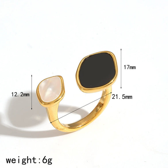 Women's Fashion Luxury Resin Titanium Steel And Stainless Steel Geometric Pattern Polished Electroplated Ring And Bracelet Set